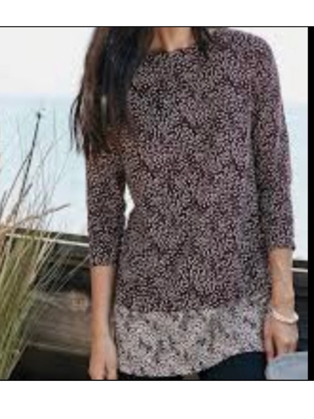 J Jill Pima Cotton Border Print A-Line Tunic Tee oversized sz Large mixed print